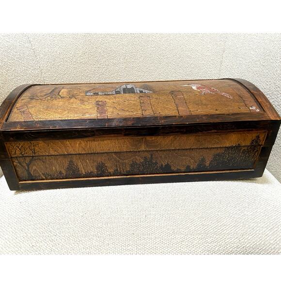 Handmade Wood‎ Handpainted Folk art Box Signed Barn Bird Rural scene Jewelry Box - Picture 7 of 10